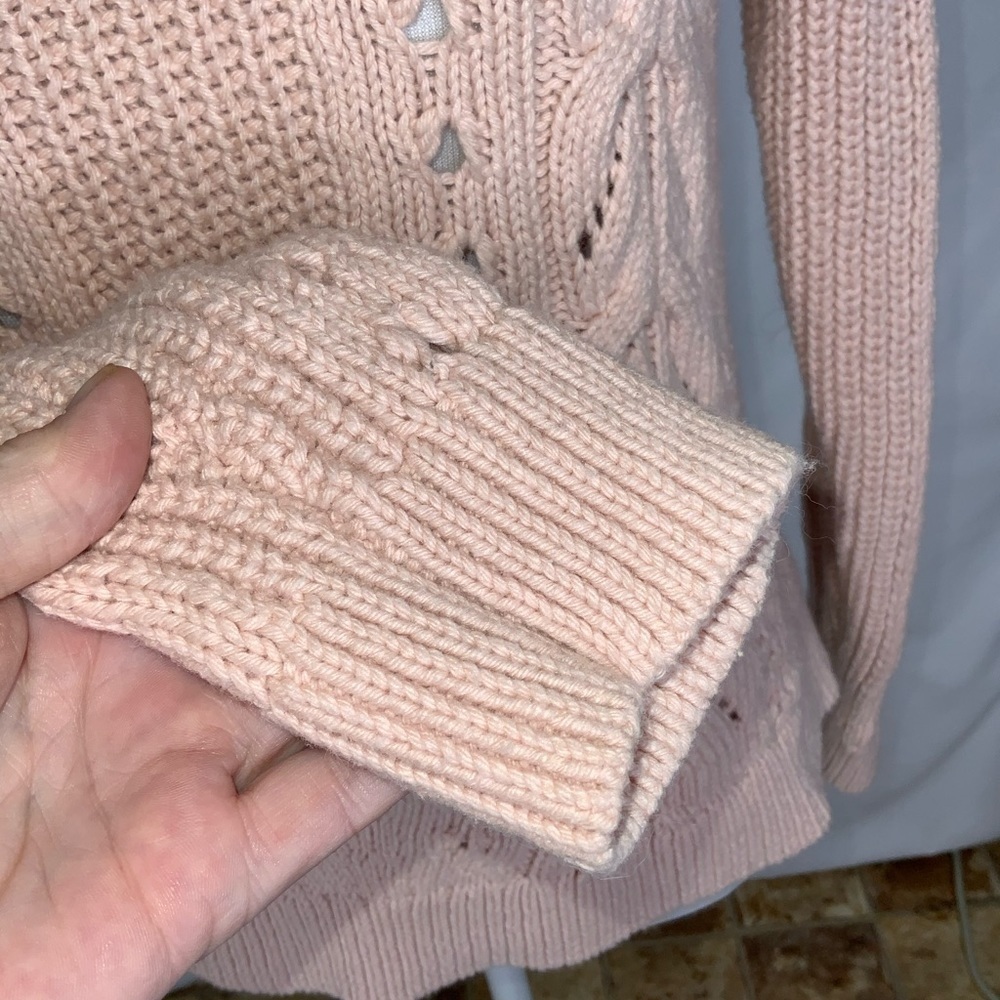 Lucky Brand Dusty Pink Cable Knit Crew Neck Ribbed Trim Casual Sweater S - Picture 9 of 13